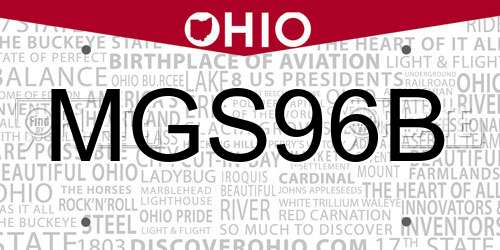MGS96B Ohio License Plate