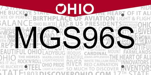 MGS96S Ohio License Plate