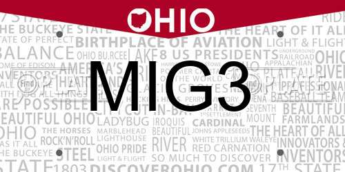 MIG3 Ohio License Plate