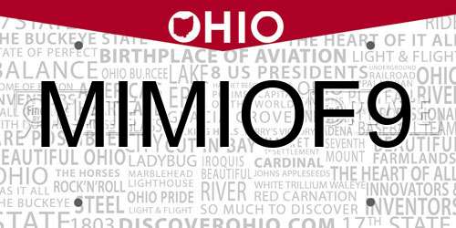 MIMIOF9 Ohio License Plate