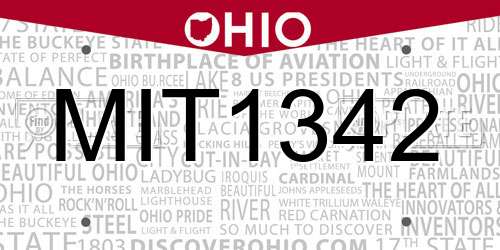 MIT1342 Ohio License Plate