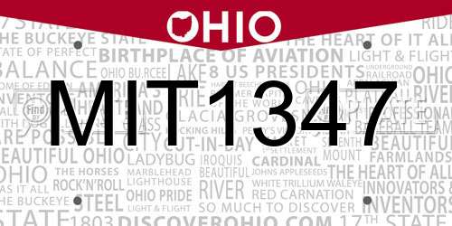 MIT1347 Ohio License Plate
