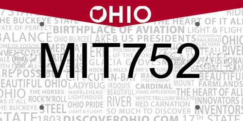 MIT752 Ohio License Plate