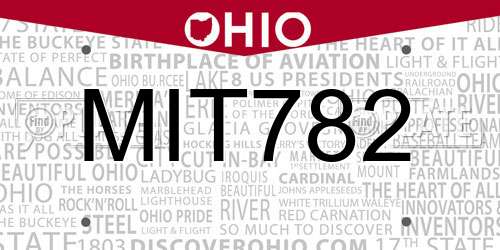 MIT782 Ohio License Plate