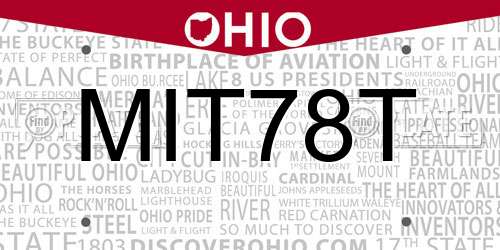 MIT78T Ohio License Plate