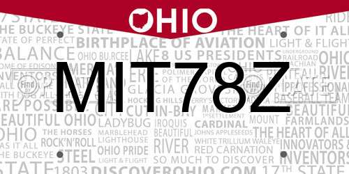 MIT78Z Ohio License Plate