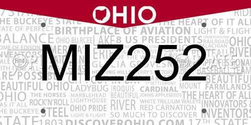 MIZ252 Ohio License Plate