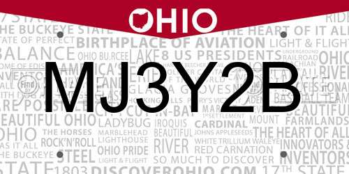 MJ3Y2B Ohio License Plate