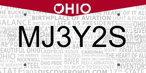 MJ3Y2S Ohio License Plate