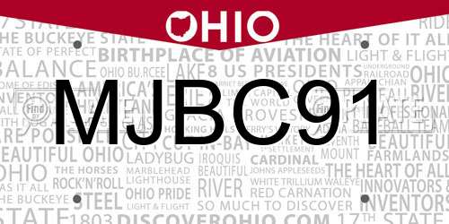 MJBC91 Ohio License Plate