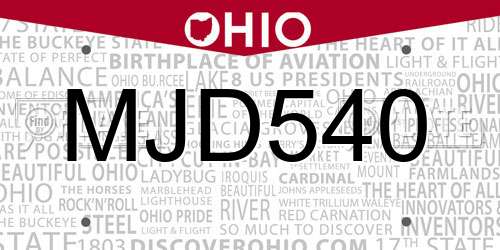 MJD540 Ohio License Plate
