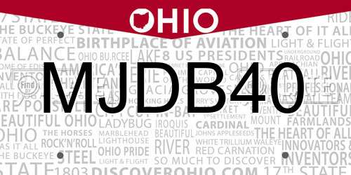 MJDB40 Ohio License Plate