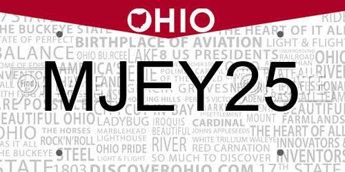 MJEY25 Ohio License Plate