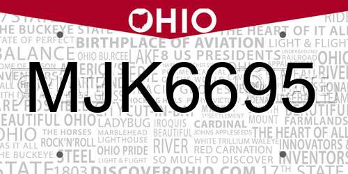 MJK6695 Ohio License Plate