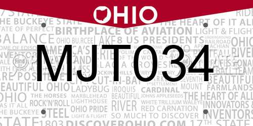 MJT034 Ohio License Plate