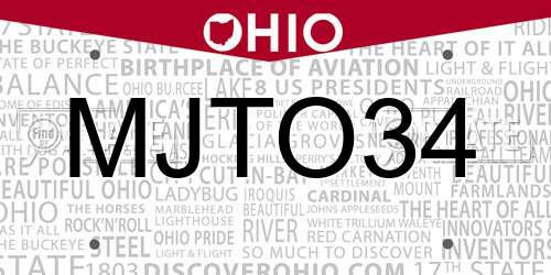 MJTO34 Ohio License Plate