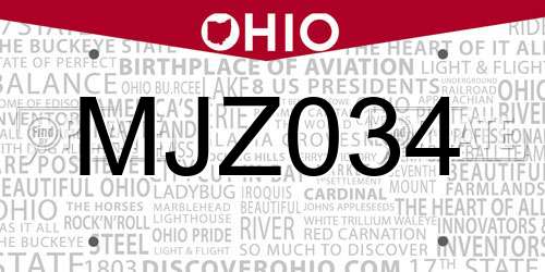 MJZ034 Ohio License Plate