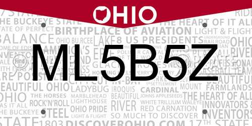 ML5B5Z Ohio License Plate