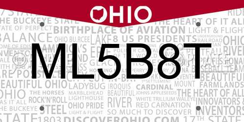 ML5B8T Ohio License Plate