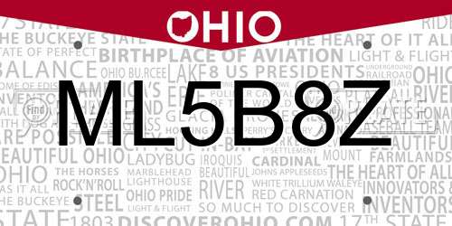 ML5B8Z Ohio License Plate