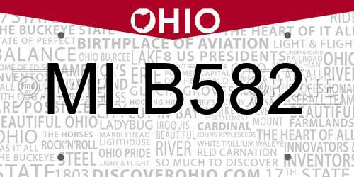 MLB582 Ohio License Plate