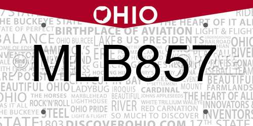 MLB857 Ohio License Plate
