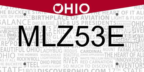 MLZ53E Ohio License Plate