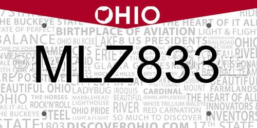 MLZ833 Ohio License Plate
