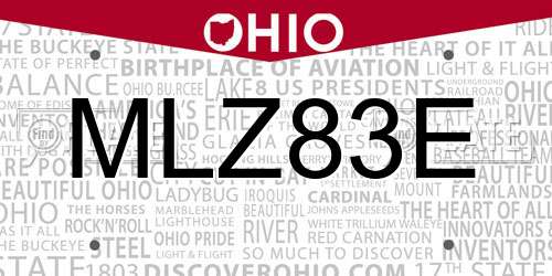 MLZ83E Ohio License Plate
