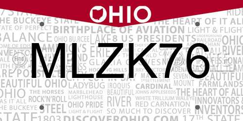 MLZK76 Ohio License Plate