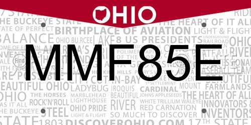 MMF85E Ohio License Plate