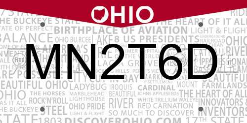 MN2T6D Ohio License Plate