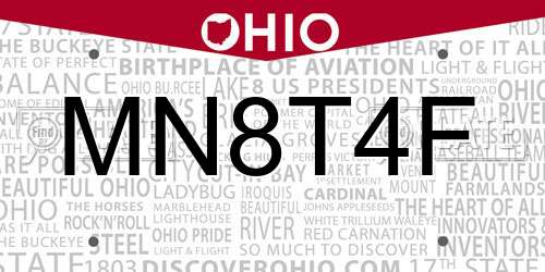 MN8T4F Ohio License Plate