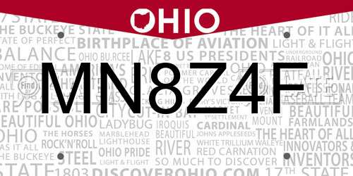 MN8Z4F Ohio License Plate