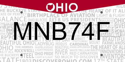 MNB74F Ohio License Plate