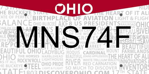 MNS74F Ohio License Plate