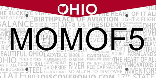 MOMOF5 Ohio License Plate