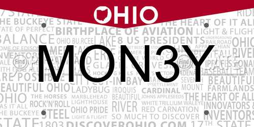 MON3Y Ohio License Plate