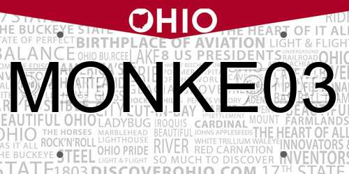 MONKE03 Ohio License Plate