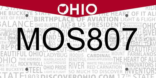 MOS807 Ohio License Plate