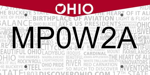 MP0W2A Ohio License Plate