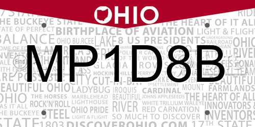 MP1D8B Ohio License Plate