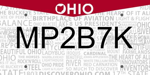 MP2B7K Ohio License Plate