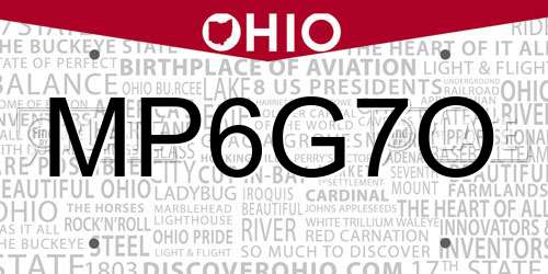 MP6G7O Ohio License Plate