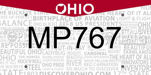 MP767 Ohio License Plate