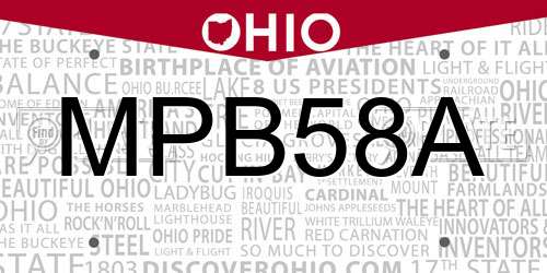 MPB58A Ohio License Plate