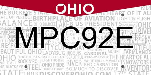 MPC92E Ohio License Plate