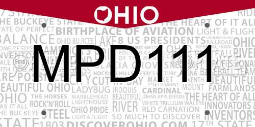MPD111 Ohio License Plate