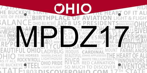 MPDZ17 Ohio License Plate