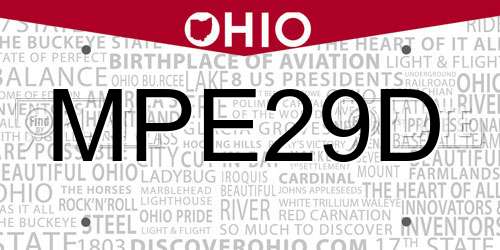 MPE29D Ohio License Plate